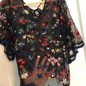 Maeve Floral Embroidered Sheer Mesh Top
